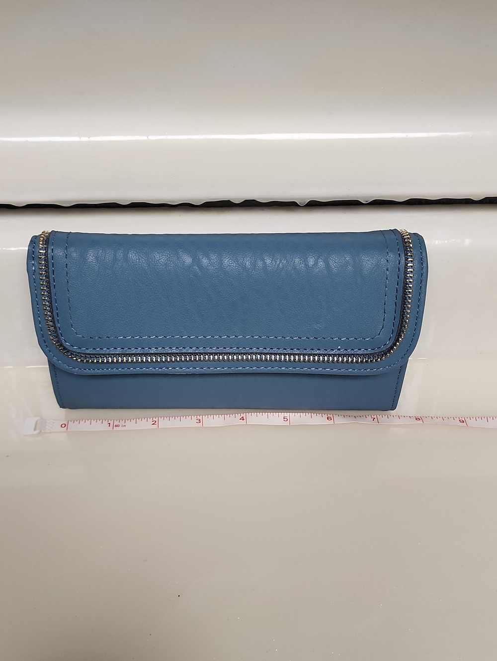 Jessica Simpson Sky Blue Leather Zip-Trim Clutch Wallet